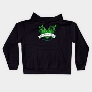 Mental Health Awareness Heart Butterflies Green Nature Kids Hoodie